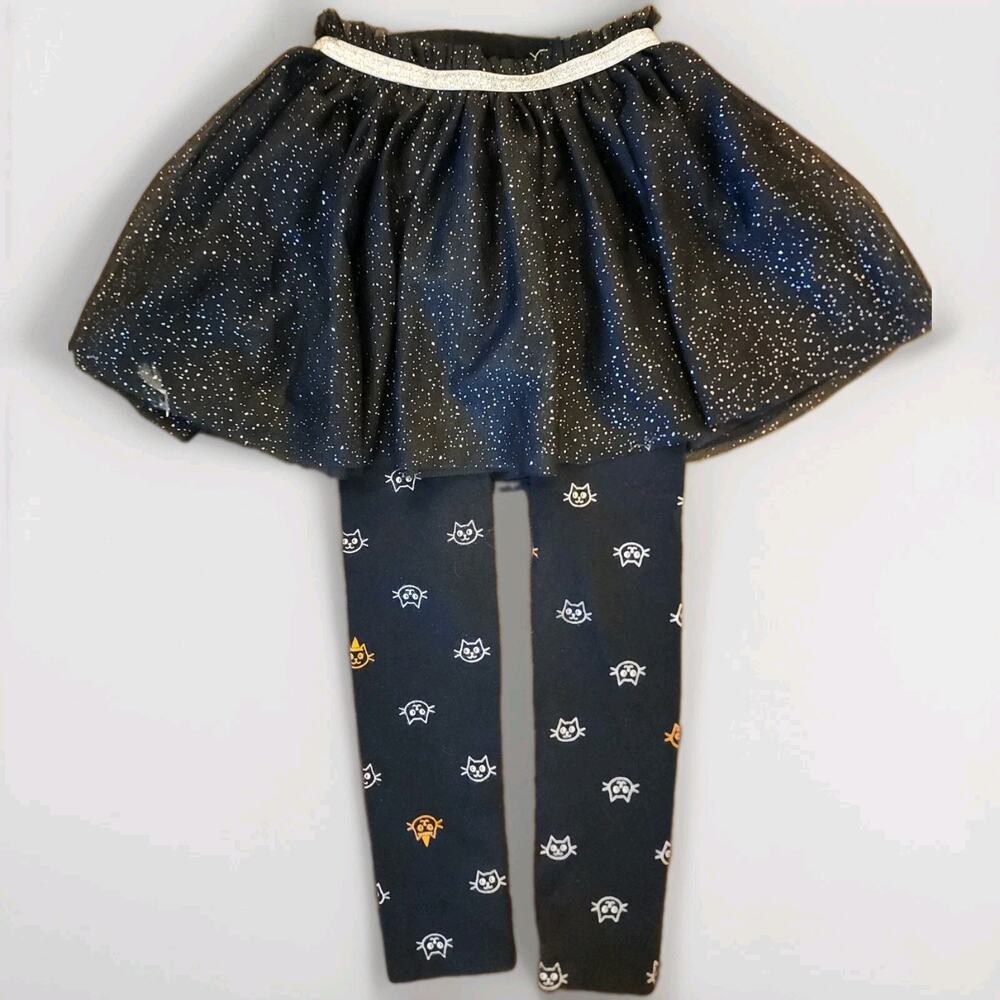 Cat & Jack Girls 5T Black Sparkle Tutu Skirt & Black Cat Halloween Leggings Lot